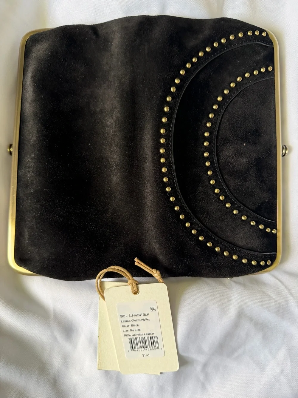 HOBO Lauren clutch wallet black suede and gold studs